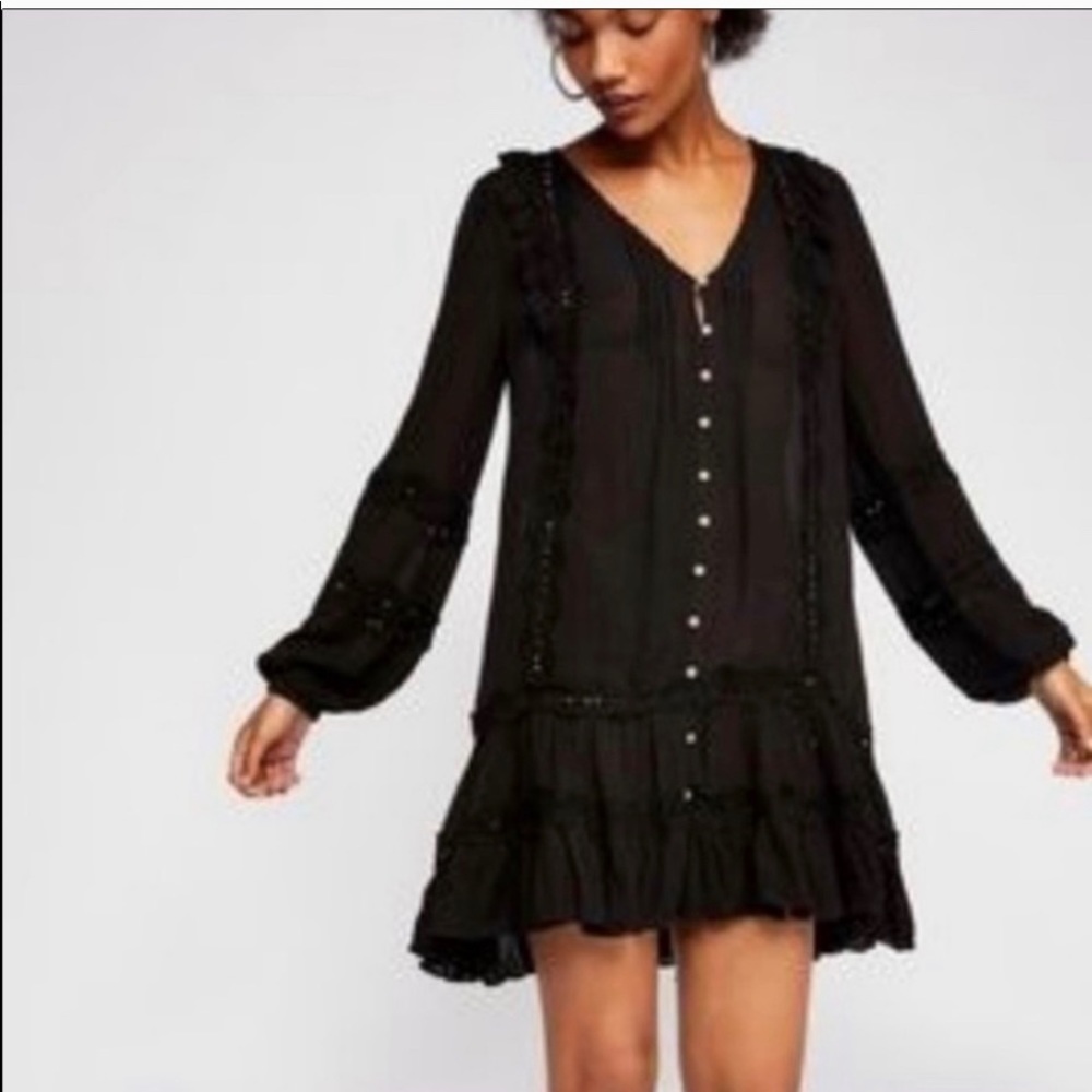 Free people Snow Angel Trapeze black dress medium